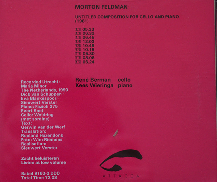 Morton Feldman – Untitled composition for cello and piano