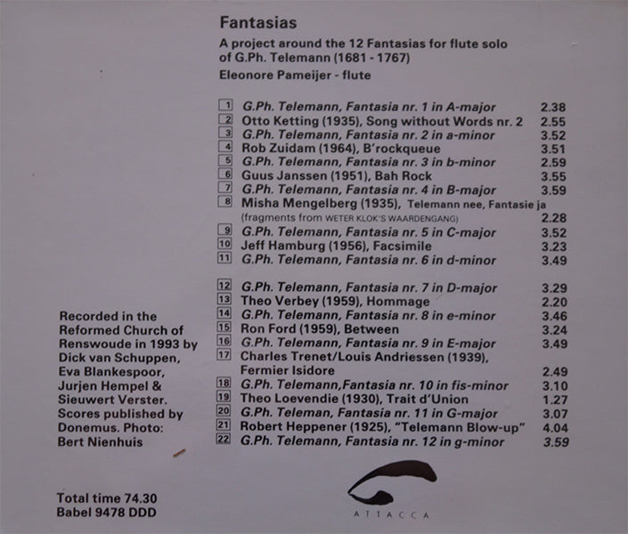 Telemann & ten Dutch composers – Eleonore Pameijer – twelve Fantasias
